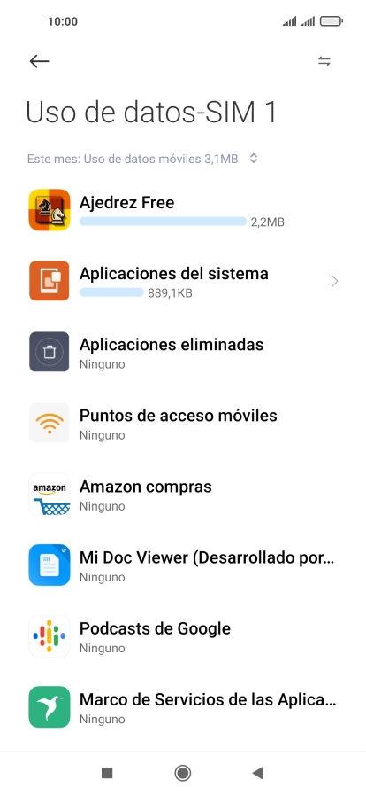 El consumo total de datos del período seleccionado aparece ahora en la pantalla. El consumo total de datos del período seleccionado aparece ahora en la pantalla.