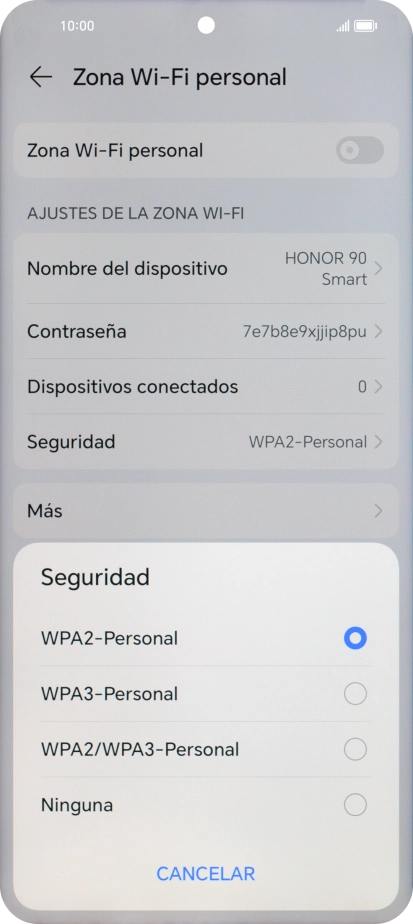 Pulsa WPA3-Personal para proteger la conexión wifi con una contraseña. Pulsa WPA3-Personal para proteger la conexión wifi con una contraseña.