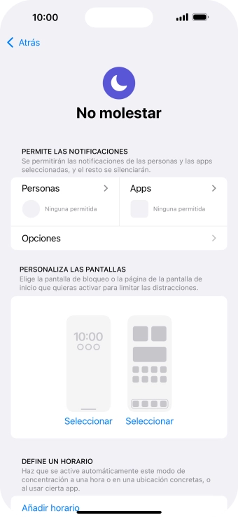 Pulsa Personas y sigue las indicaciones de la pantalla para seleccionar de qué contactos quieres recibir llamadas y notificaciones cuando No molestar está activado.
