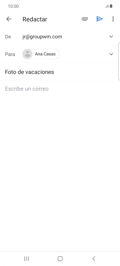 Pulsa en el campo de escritura y escribe el texto del correo electrónico. Pulsa en el campo de escritura y escribe el texto del correo electrónico.