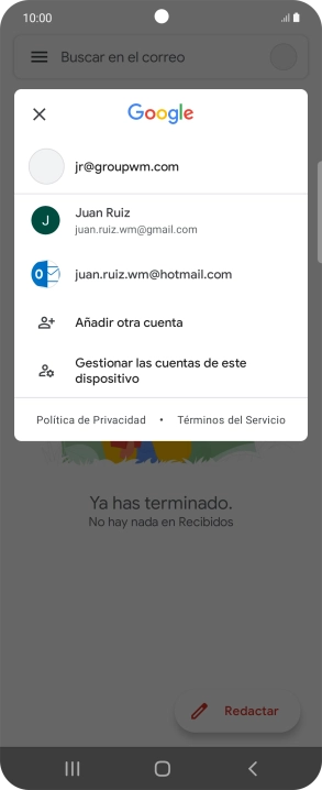 Pulsa la cuenta de correo electrónico deseada. Pulsa la cuenta de correo electrónico deseada.