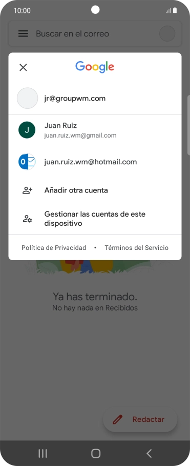 Pulsa la cuenta de correo electrónico deseada. Pulsa la cuenta de correo electrónico deseada.