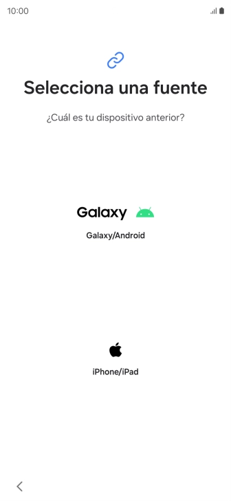 Pulsa el ajuste deseado y sigue las instrucciones de la pantalla para transferir el contenido del otro teléfono. Pulsa el ajuste deseado y sigue las instrucciones de la pantalla para transferir el contenido del otro teléfono.