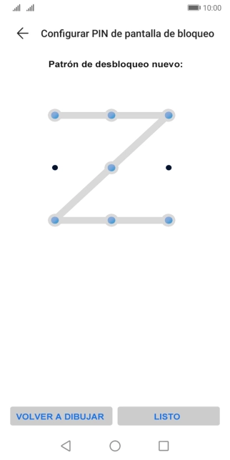 Desliza el dedo por la pantalla para unir por lo menos cuatro puntos y pulsa LISTO.