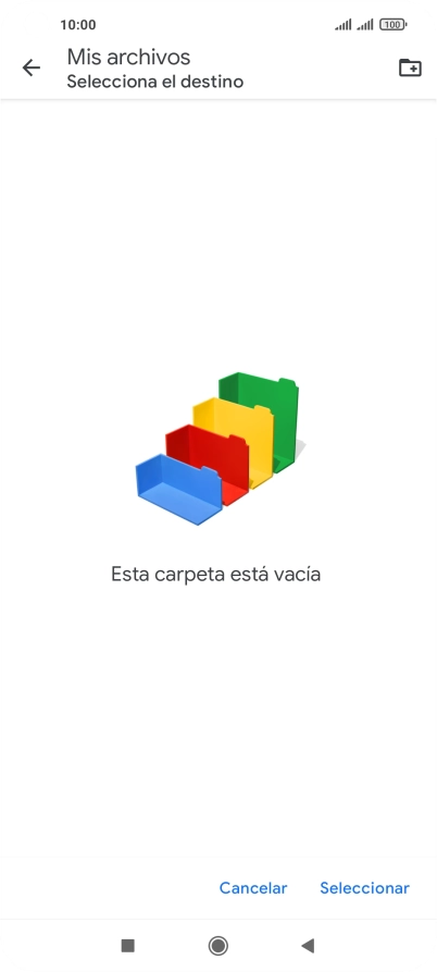 Si deseas crear una nueva carpeta, pulsa el icono de nueva carpeta y sigue las indicaciones de la pantalla para crearla. Si deseas crear una nueva carpeta, pulsa el icono de nueva carpeta y sigue las indicaciones de la pantalla para crearla.