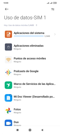 El consumo de datos por cada aplicación aparece bajo el nombre de la aplicación. El consumo de datos por cada aplicación aparece bajo el nombre de la aplicación.