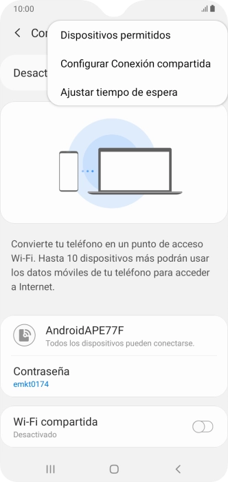 Pulsa Configurar Conexión compartida. Pulsa Configurar Conexión compartida.