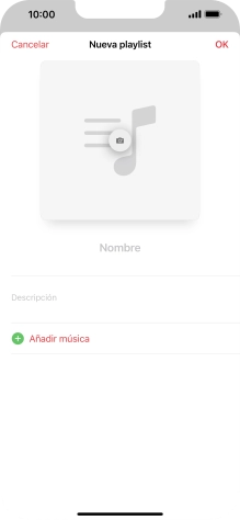 Pulsa en el campo de escritura e introduce el nombre de la lista de reproducción. Pulsa en el campo de escritura e introduce el nombre de la lista de reproducción.