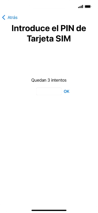 Si es necesario desbloquear la tarjeta SIM, introduce el código PIN y pulsa OK. Si es necesario desbloquear la tarjeta SIM, introduce el código PIN y pulsa OK.