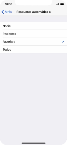 Pulsa el ajuste deseado para seleccionar qué contactos deben recibir un mensaje automático indicando que la función de Pulsa el ajuste deseado para seleccionar qué contactos deben recibir un mensaje automático indicando que la función de