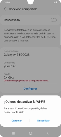 Si la función de wifi está activada, pulsa Desactivar. Si la función de wifi está activada, pulsa Desactivar.