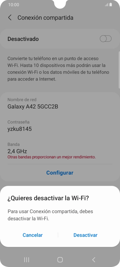 Si la función de wifi está activada, pulsa Desactivar. Si la función de wifi está activada, pulsa Desactivar.