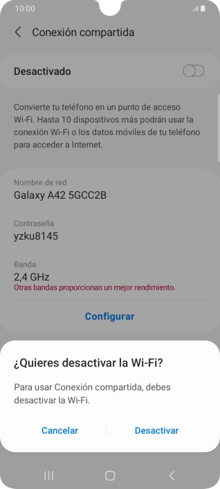 Si la función de wifi está activada, pulsa Desactivar. Si la función de wifi está activada, pulsa Desactivar.
