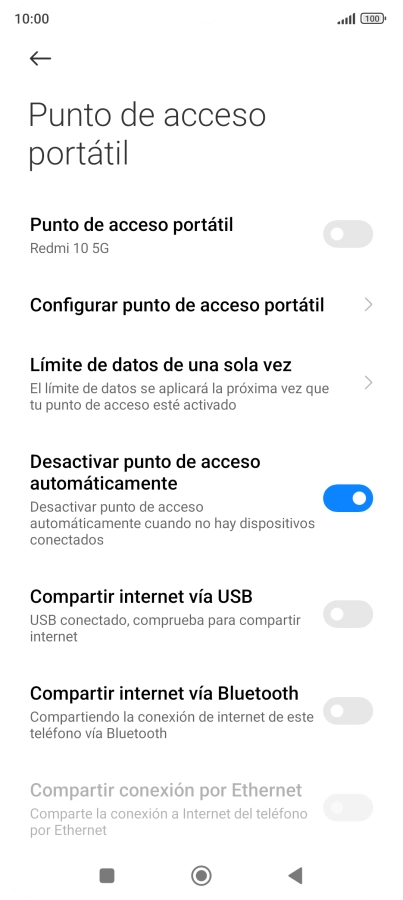 Pulsa Configurar punto de acceso portátil. Pulsa Configurar punto de acceso portátil.