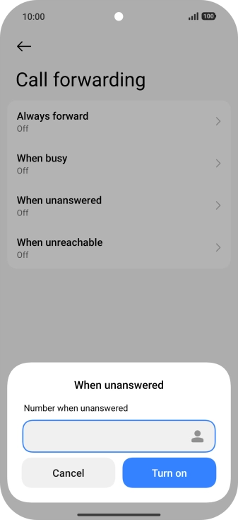 Key in (prefix) 5 (your phone number) and press Turn on. Key in (prefix) 5 (your phone number) and press Turn on.