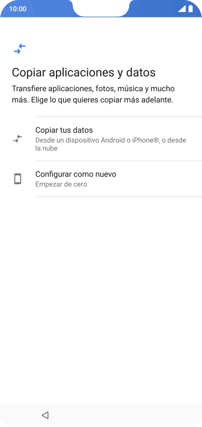 Puedes transferir el contenido de otro teléfono cuando activas tu teléfono por primera vez y cuando lo has restablecido. Cuando aparezca en la pantalla del teléfono esta imagen, ya está listo para la transmisión del contenido del otro teléfono. Puedes transferir el contenido de otro teléfono cuando activas tu teléfono por primera vez y cuando lo has restablecido. Cuando aparezca en la pantalla del teléfono esta imagen, ya está listo para la transmisión del contenido del otro teléfono.