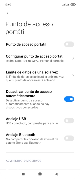 Pulsa Configurar punto de acceso portátil.