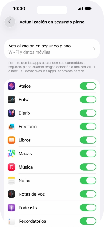 Pulsa Actualización en segundo plano. Pulsa Actualización en segundo plano.