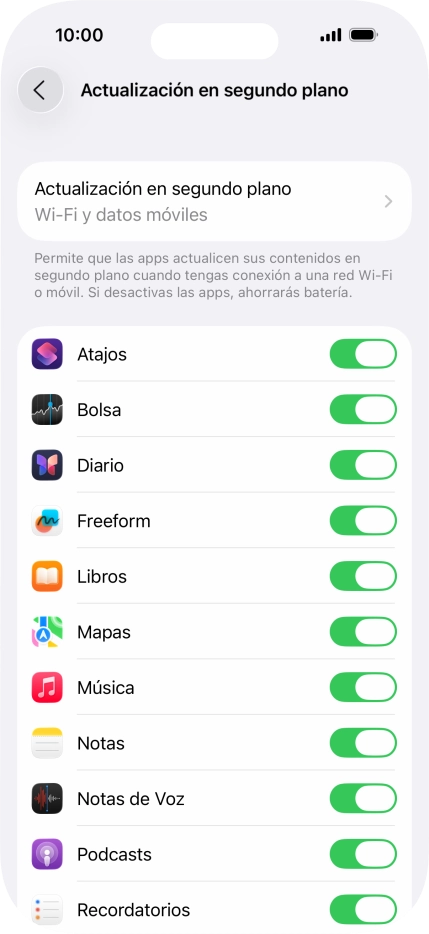 Pulsa Actualización en segundo plano. Pulsa Actualización en segundo plano.
