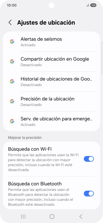 Pulsa Precisión de la ubicación. Pulsa Precisión de la ubicación.
