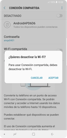 Si la función de wifi está activada, pulsa ACEPTAR. Si la función de wifi está activada, pulsa ACEPTAR.