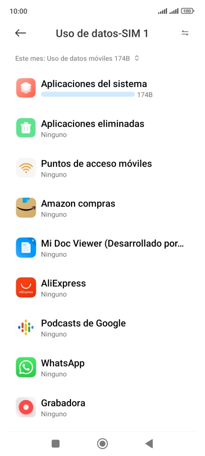 El consumo total de datos del período seleccionado aparece ahora en la pantalla. El consumo total de datos del período seleccionado aparece ahora en la pantalla.