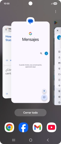 Para cerrar una sola aplicación en ejecución, desliza el dedo hacia arriba sobre la aplicación deseada. Para cerrar una sola aplicación en ejecución, desliza el dedo hacia arriba sobre la aplicación deseada.