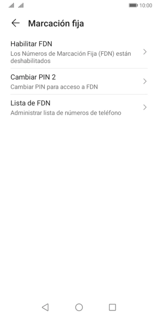 Pulsa Habilitar FDN para activar la marcación fija. Pulsa Habilitar FDN para activar la marcación fija.
