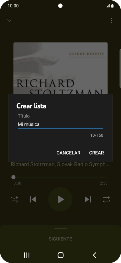 Introduce el nombre deseado de la lista de reproducción y pulsa CREAR. Introduce el nombre deseado de la lista de reproducción y pulsa CREAR.