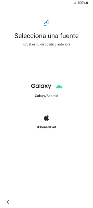 Pulsa el ajuste deseado y sigue las instrucciones de la pantalla para transferir el contenido del otro teléfono. Pulsa el ajuste deseado y sigue las instrucciones de la pantalla para transferir el contenido del otro teléfono.