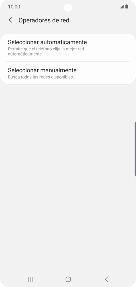 Pulsa Seleccionar manualmente y espera mientras el teléfono está buscando redes. Pulsa Seleccionar manualmente y espera mientras el teléfono está buscando redes.