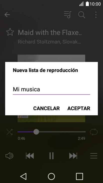 Introduce el nombre deseado de la lista de reproducción y pulsa ACEPTAR.