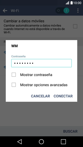 Introduce la contraseña de la red wifi y pulsa CONECTAR. Introduce la contraseña de la red wifi y pulsa CONECTAR.