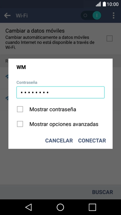 Introduce la contraseña de la red wifi y pulsa CONECTAR. Introduce la contraseña de la red wifi y pulsa CONECTAR.