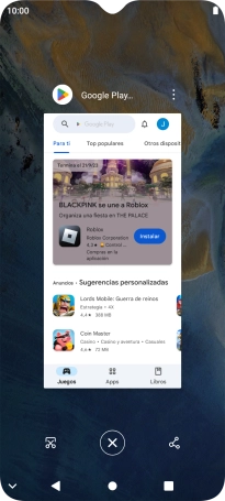 Para cerrar una sola aplicación en ejecución, desliza el dedo hacia arriba sobre la aplicación deseada. Para cerrar una sola aplicación en ejecución, desliza el dedo hacia arriba sobre la aplicación deseada.