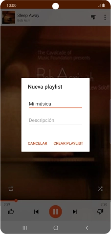 Introduce el nombre deseado de la lista de reproducción y pulsa CREAR PLAYLIST. Introduce el nombre deseado de la lista de reproducción y pulsa CREAR PLAYLIST.