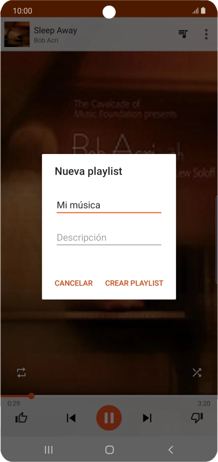 Introduce el nombre deseado de la lista de reproducción y pulsa CREAR PLAYLIST. Introduce el nombre deseado de la lista de reproducción y pulsa CREAR PLAYLIST.