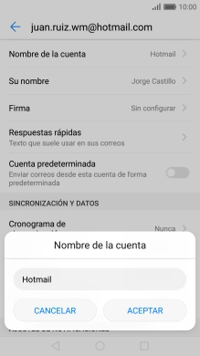 Pulsa ACEPTAR e introduce el nombre de la cuenta de correo electrónico.
