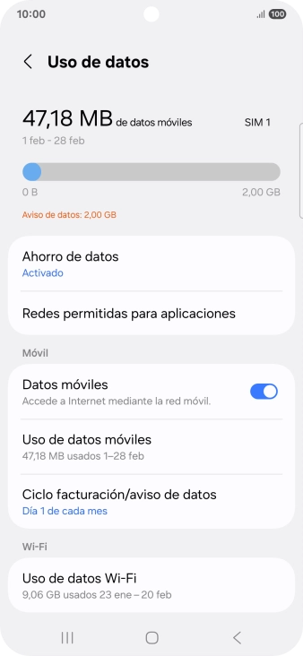 El consumo total de datos se visualiza ahora en la pantalla. El consumo total de datos se visualiza ahora en la pantalla.