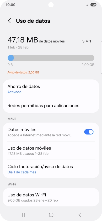 El consumo total de datos se visualiza ahora en la pantalla. El consumo total de datos se visualiza ahora en la pantalla.