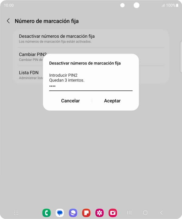 Introduce el código PIN2 y pulsa Aceptar.