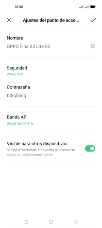 Pulsa Nombre e introduce el nombre deseado de la conexión Wi-Fi. Pulsa Nombre e introduce el nombre deseado de la conexión Wi-Fi.