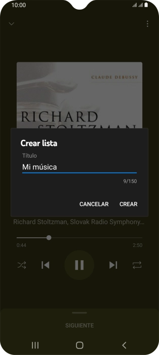Introduce el nombre deseado de la lista de reproducción y pulsa CREAR. Introduce el nombre deseado de la lista de reproducción y pulsa CREAR.