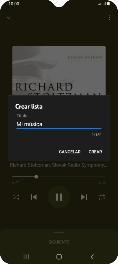 Introduce el nombre deseado de la lista de reproducción y pulsa CREAR. Introduce el nombre deseado de la lista de reproducción y pulsa CREAR.