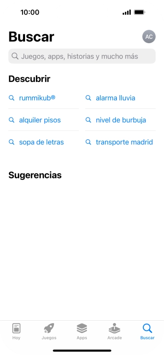 Pulsa en el campo de búsqueda e introduce el nombre o el tema de la app deseada. Pulsa en el campo de búsqueda e introduce el nombre o el tema de la app deseada.