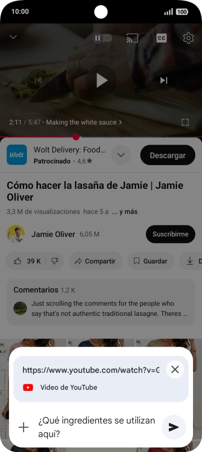 Sigue las indicaciones de la pantalla para escribir o decir en alto la pregunta que quieres hacer del vídeo. Sigue las indicaciones de la pantalla para escribir o decir en alto la pregunta que quieres hacer del vídeo.