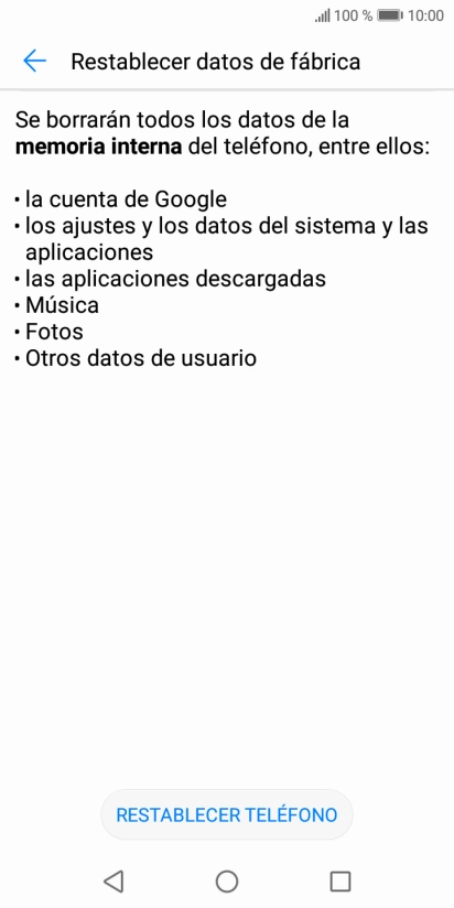 Pulsa RESTABLECER TELÉFONO.
