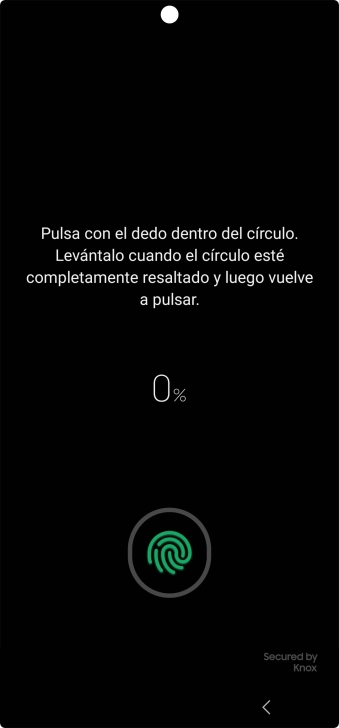 Sigue las indicaciones de la pantalla para crear una huella digital como código de seguridad. Sigue las indicaciones de la pantalla para crear una huella digital como código de seguridad.