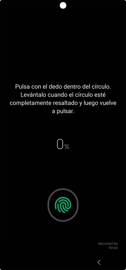 Sigue las indicaciones de la pantalla para crear una huella digital como código de seguridad. Sigue las indicaciones de la pantalla para crear una huella digital como código de seguridad.