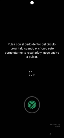 Sigue las indicaciones de la pantalla para crear una huella digital como código de seguridad. Sigue las indicaciones de la pantalla para crear una huella digital como código de seguridad.